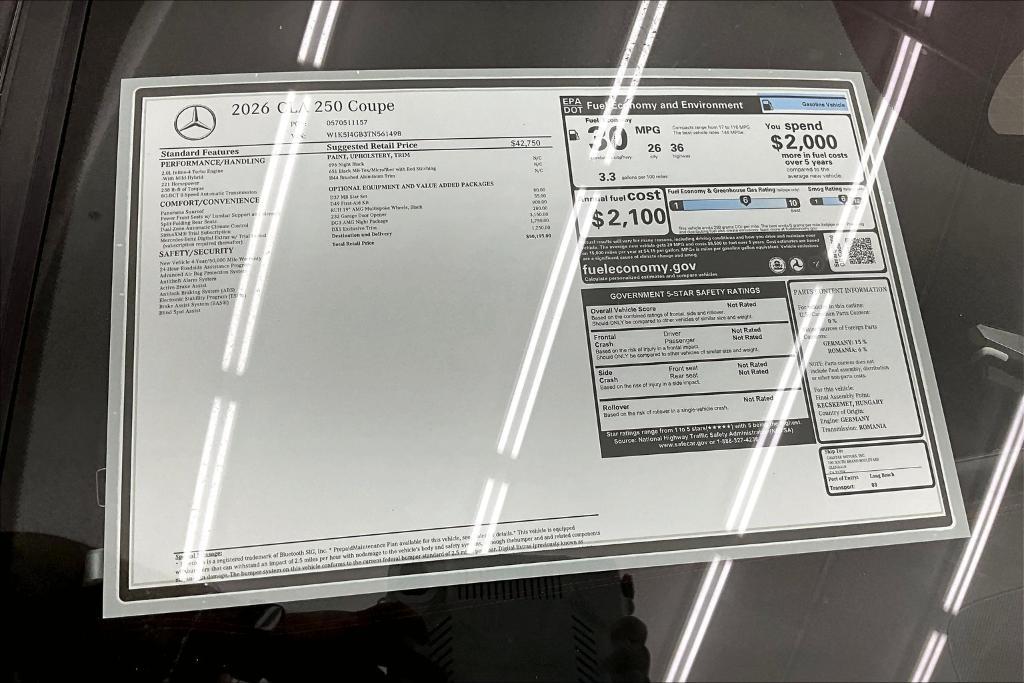 new 2026 Mercedes-Benz CLA 250 car, priced at $50,195
