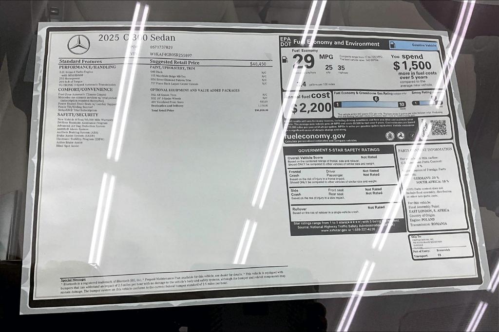 new 2025 Mercedes-Benz C-Class car, priced at $50,050