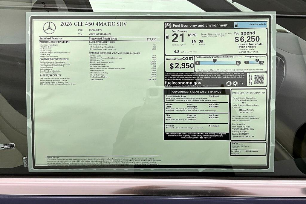 new 2026 Mercedes-Benz GLE 450 car, priced at $80,880