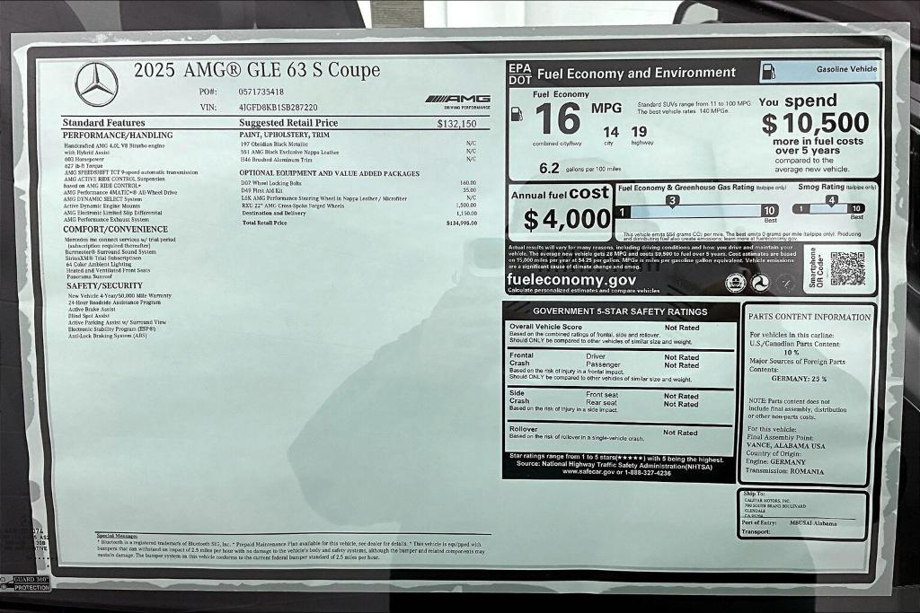 new 2025 Mercedes-Benz AMG GLE 63 car, priced at $134,995