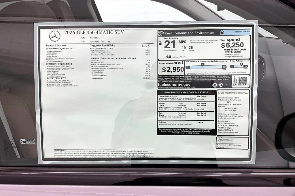 new 2026 Mercedes-Benz GLE 450 car, priced at $81,365