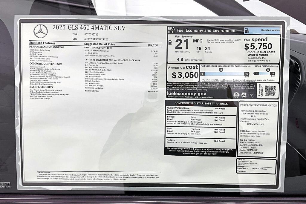 new 2025 Mercedes-Benz GLS 450 car, priced at $100,815