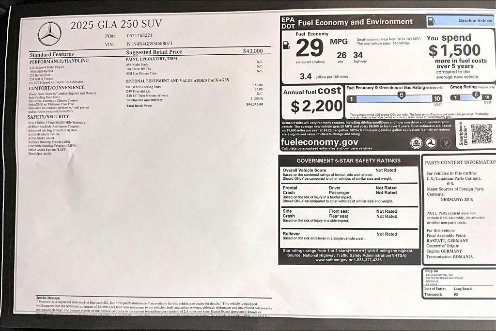 new 2025 Mercedes-Benz GLA 250 car, priced at $44,345