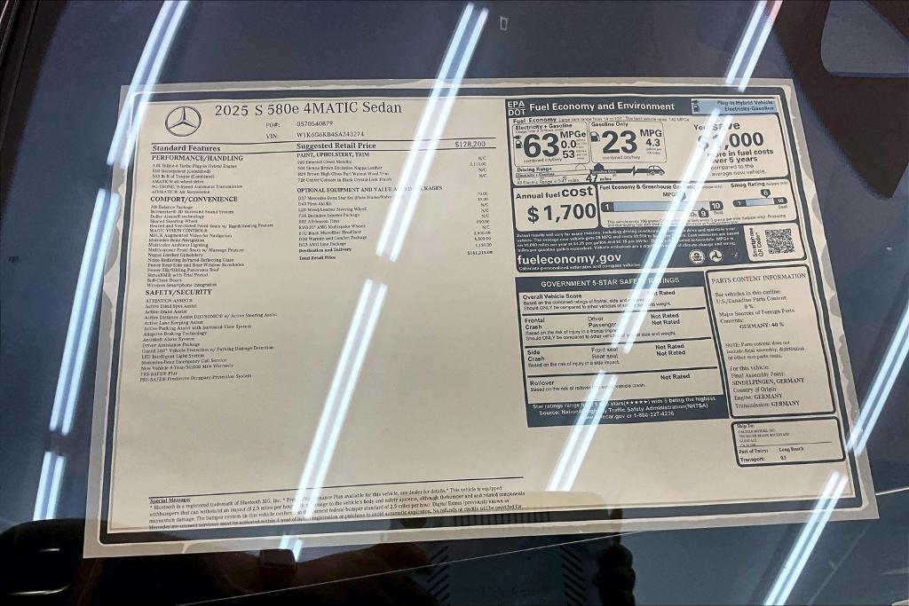 new 2025 Mercedes-Benz S-Class car, priced at $141,215