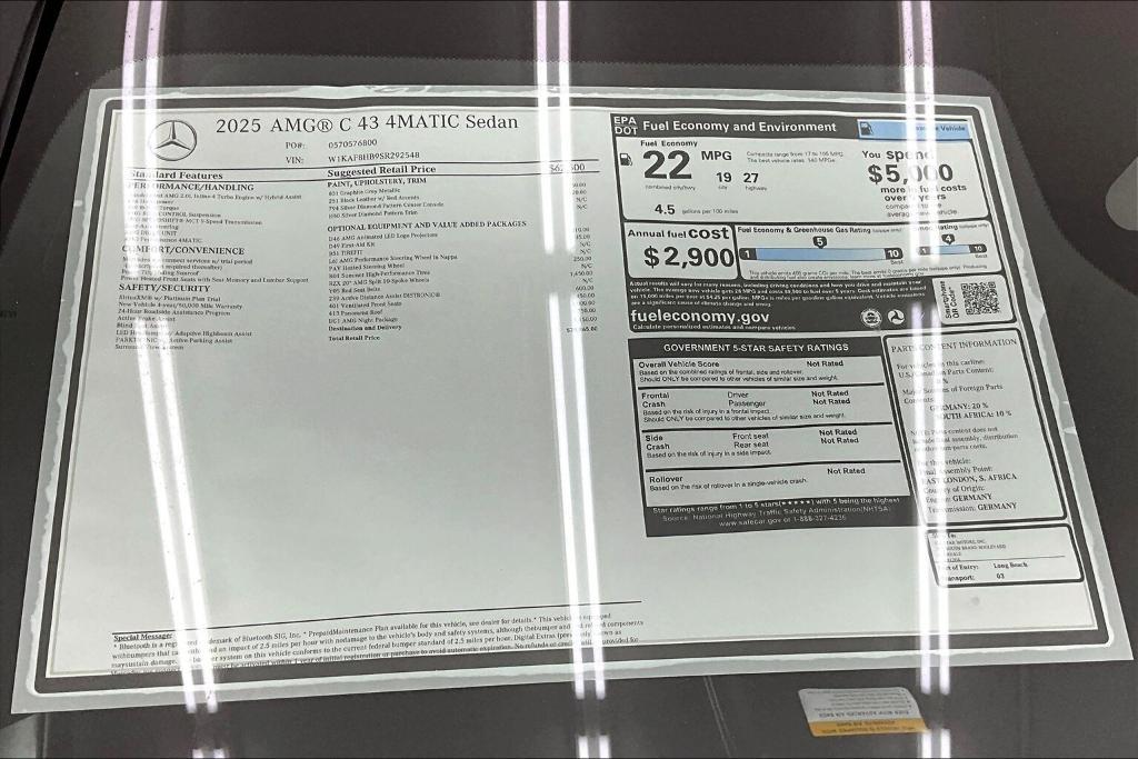 new 2025 Mercedes-Benz AMG C 43 car, priced at $70,865