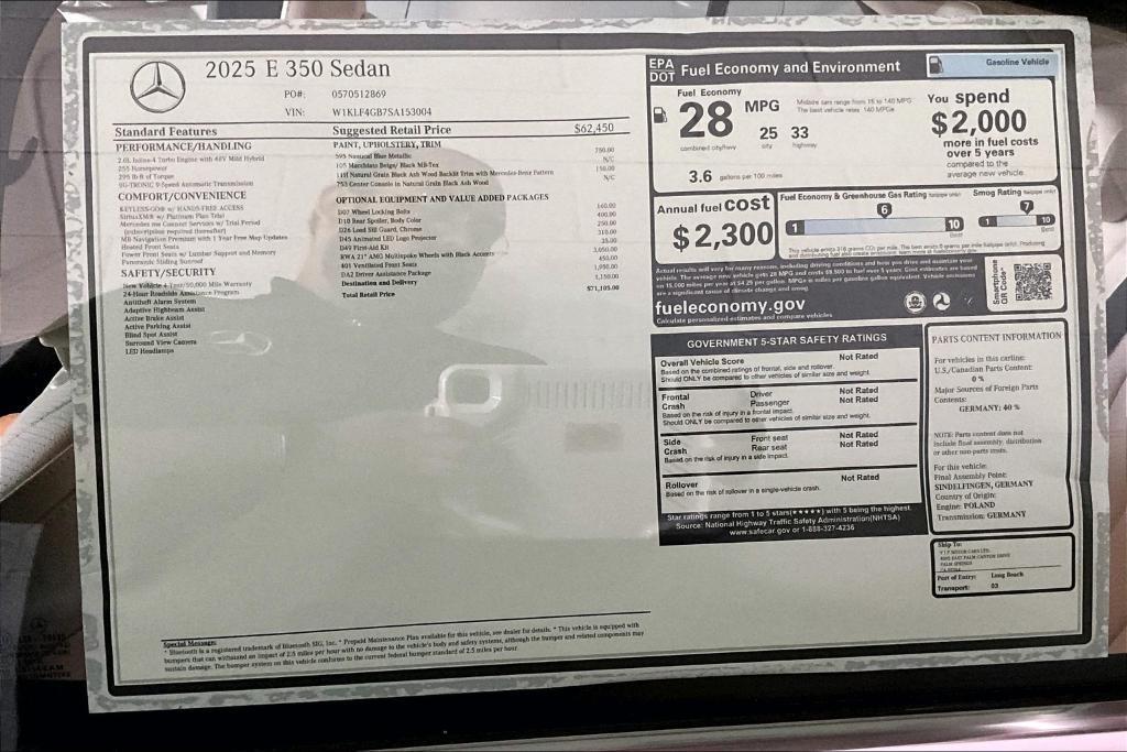 new 2025 Mercedes-Benz E-Class car, priced at $71,105