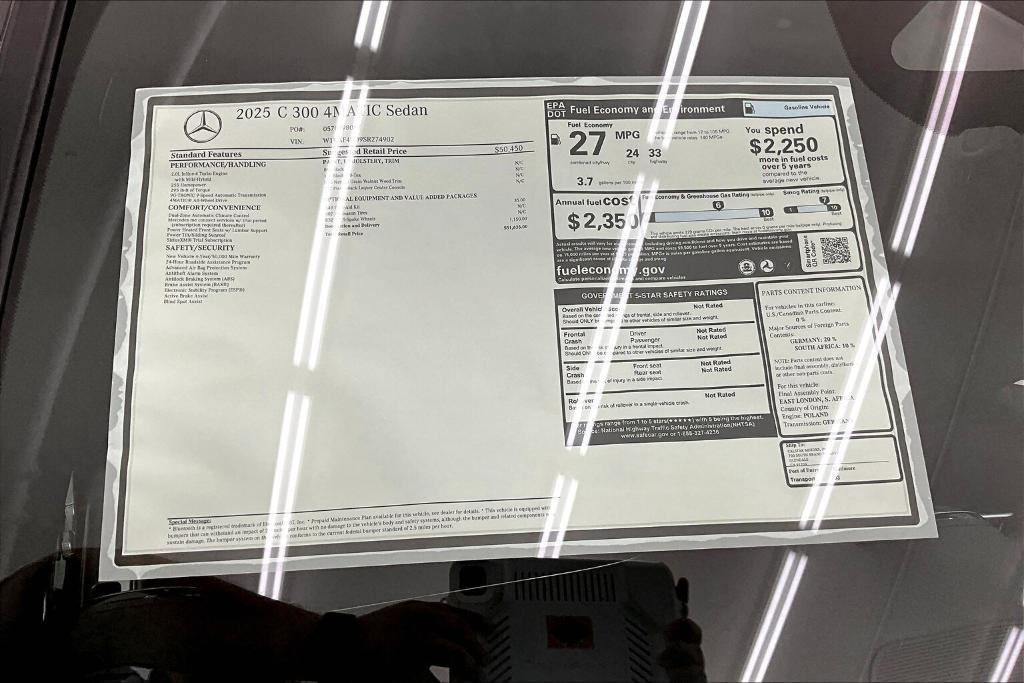 new 2025 Mercedes-Benz C-Class car, priced at $51,635