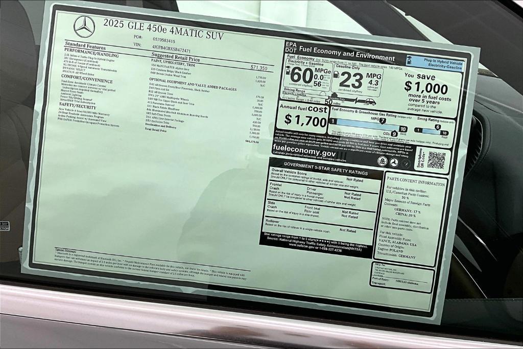 new 2025 Mercedes-Benz GLE 450e car, priced at $84,175