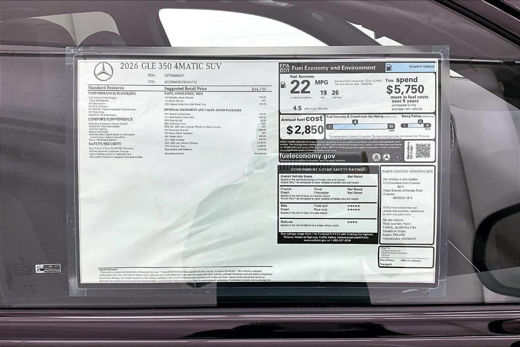new 2026 Mercedes-Benz GLE 350 car, priced at $74,550
