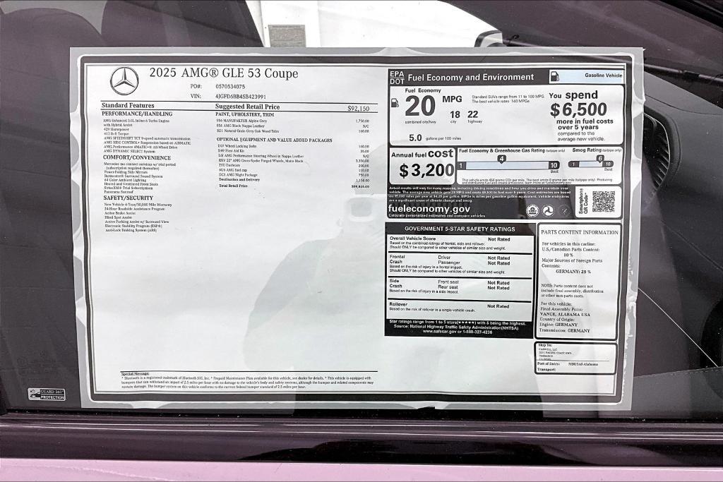 new 2025 Mercedes-Benz AMG GLE 53 car, priced at $99,815