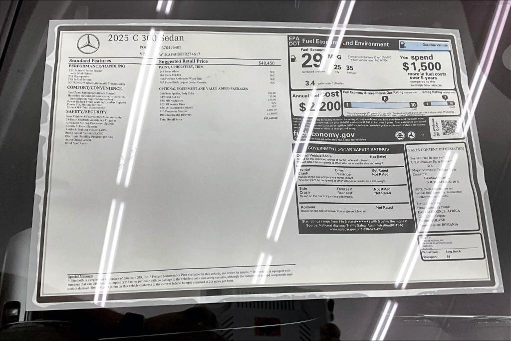 new 2025 Mercedes-Benz C-Class car, priced at $51,660