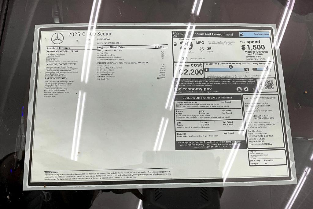 new 2025 Mercedes-Benz C-Class car, priced at $51,685