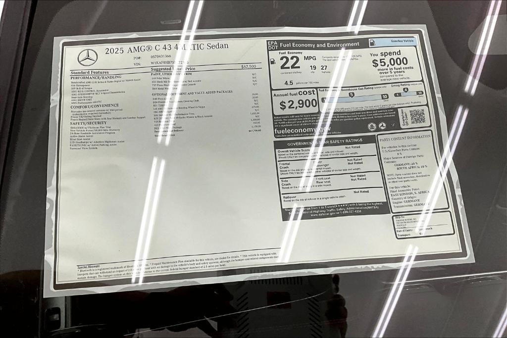 new 2025 Mercedes-Benz AMG C 43 car, priced at $67,790