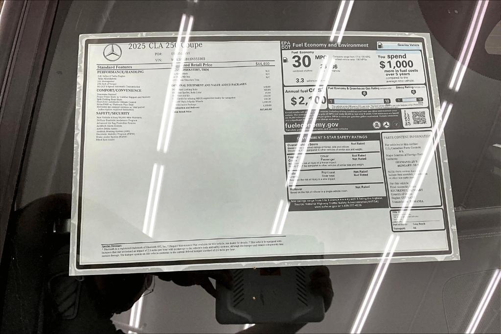new 2025 Mercedes-Benz CLA 250 car, priced at $47,445