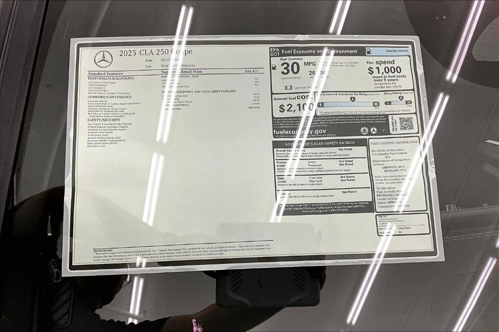 new 2025 Mercedes-Benz CLA 250 car, priced at $45,945