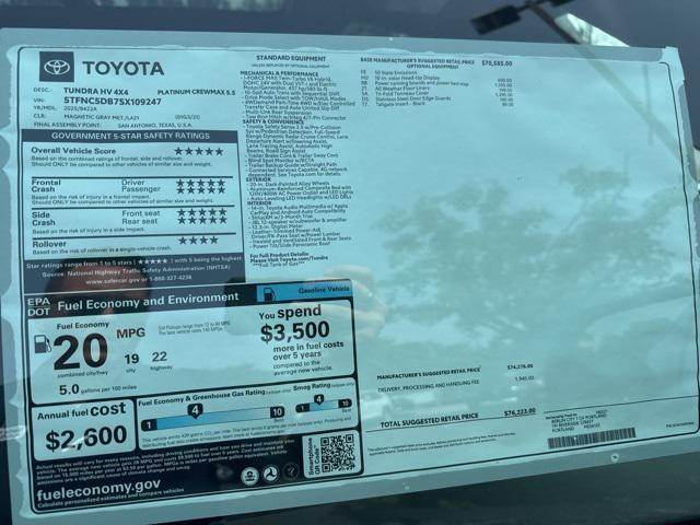 new 2025 Toyota Tundra Hybrid car, priced at $76,223