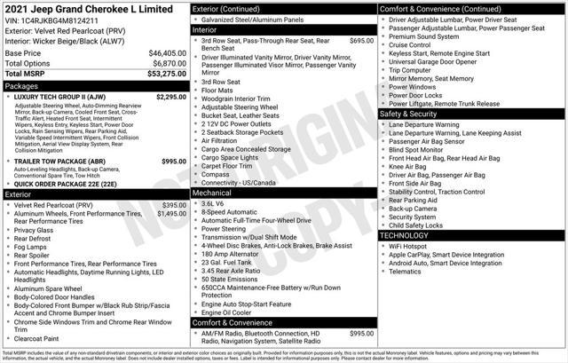 used 2021 Jeep Grand Cherokee L car, priced at $29,555