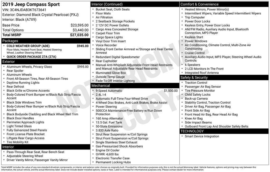 used 2019 Jeep Compass car, priced at $17,995