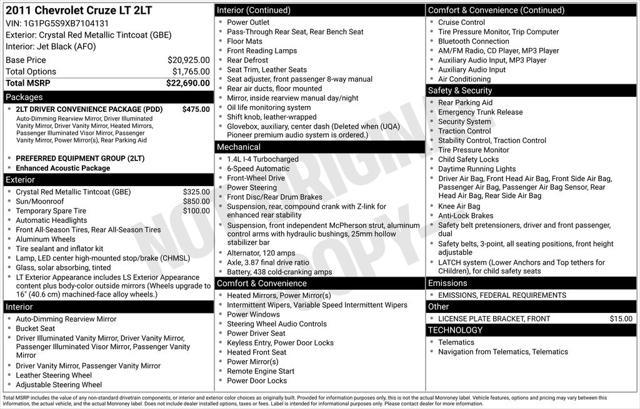 used 2011 Chevrolet Cruze car, priced at $6,456