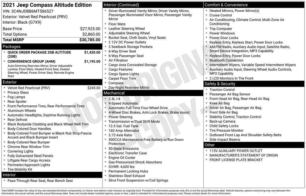 used 2021 Jeep Compass car, priced at $18,375