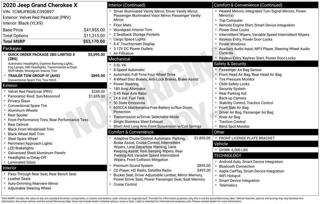 used 2020 Jeep Grand Cherokee car, priced at $20,764