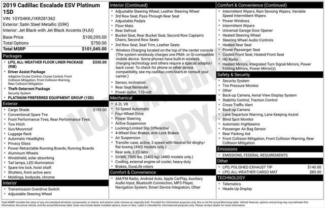 used 2019 Cadillac Escalade ESV car, priced at $35,435