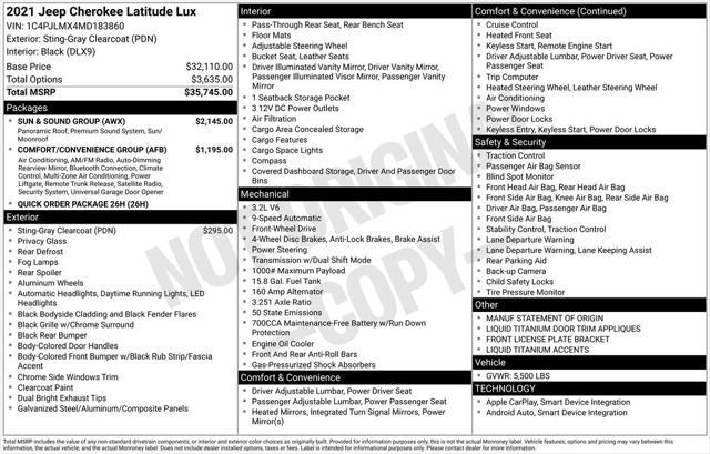 used 2021 Jeep Cherokee car, priced at $19,518