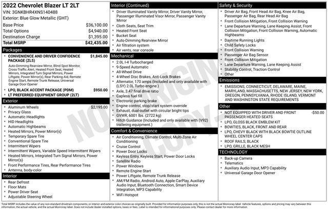 used 2022 Chevrolet Blazer car, priced at $22,285