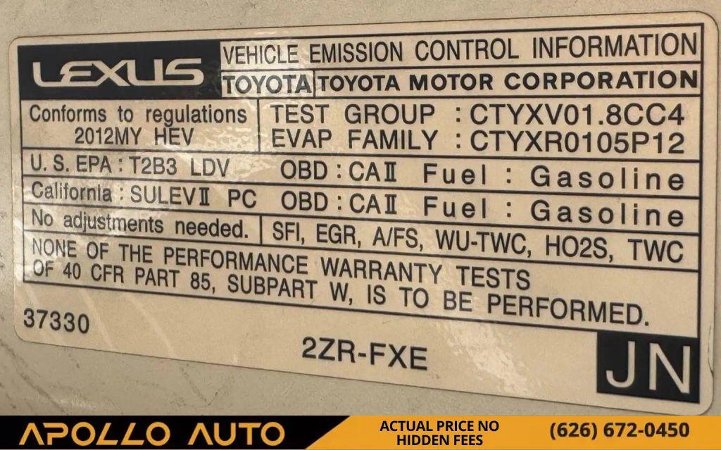 used 2012 Lexus CT 200h car, priced at $9,200