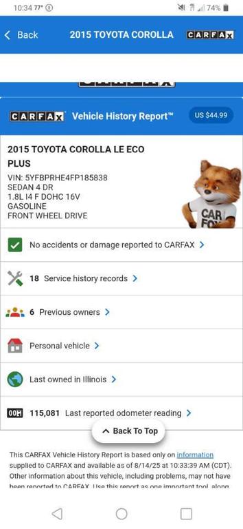 used 2015 Toyota Corolla car, priced at $10,995