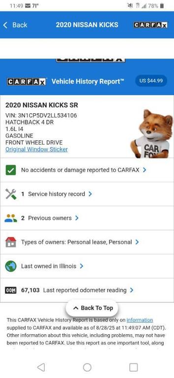 used 2020 Nissan Kicks car, priced at $11,495