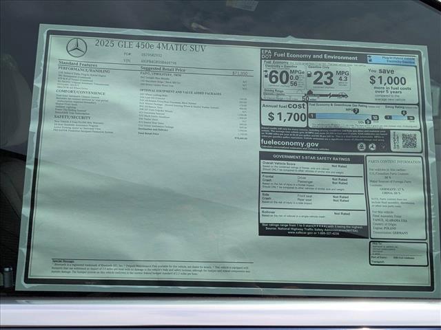 new 2025 Mercedes-Benz GLE 450e car, priced at $78,600