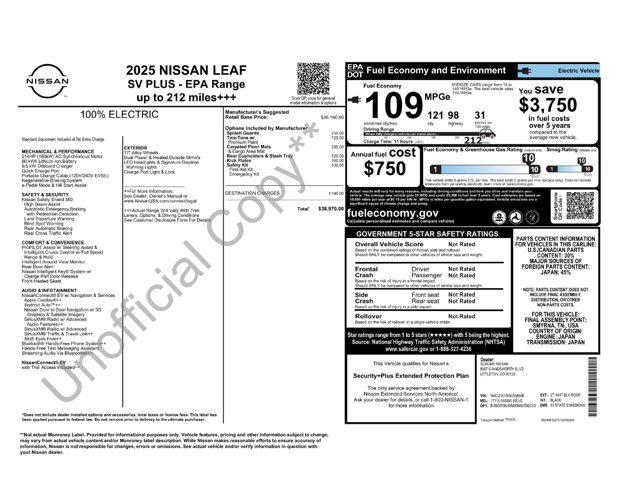 new 2025 Nissan Leaf car, priced at $36,935