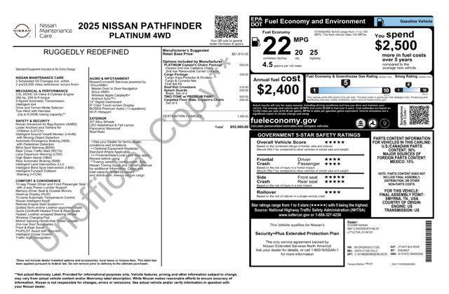 new 2025 Nissan Pathfinder car, priced at $53,985