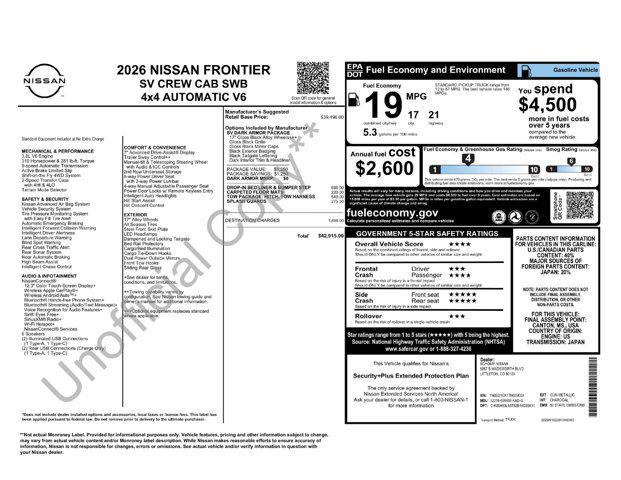 new 2026 Nissan Frontier car, priced at $42,143
