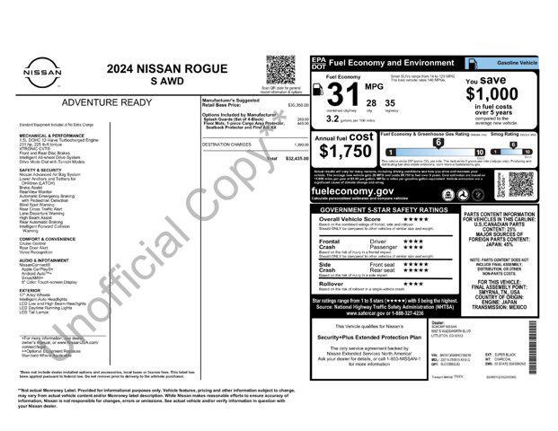 new 2024 Nissan Rogue car, priced at $27,935