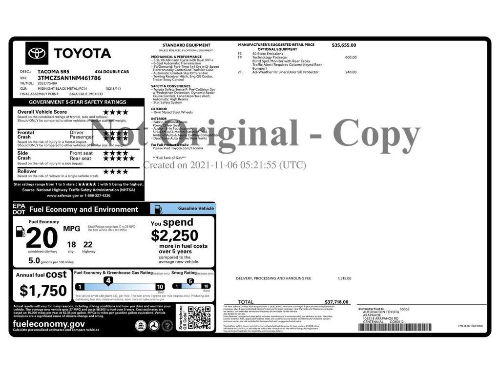 used 2022 Toyota Tacoma car, priced at $34,781