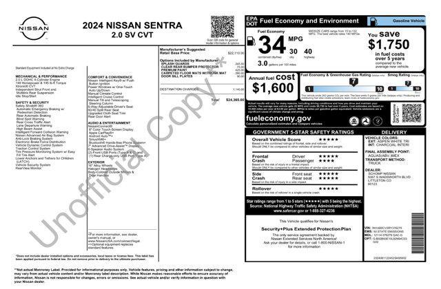 new 2024 Nissan Sentra car, priced at $22,965