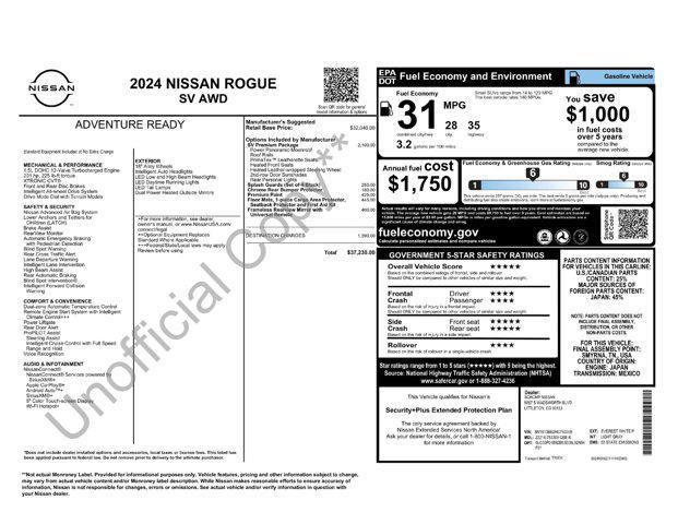 new 2024 Nissan Rogue car, priced at $34,230