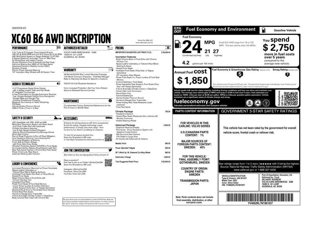 used 2022 Volvo XC60 car, priced at $33,681