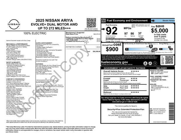 new 2025 Nissan ARIYA car, priced at $49,700