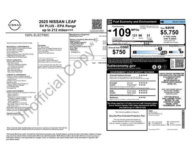 new 2025 Nissan Leaf car, priced at $36,300