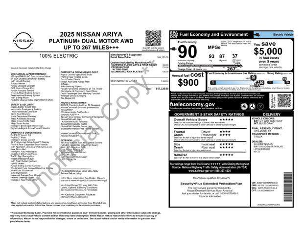 new 2025 Nissan ARIYA car, priced at $56,075