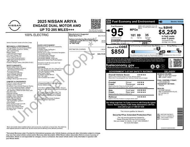 new 2025 Nissan ARIYA car, priced at $44,965