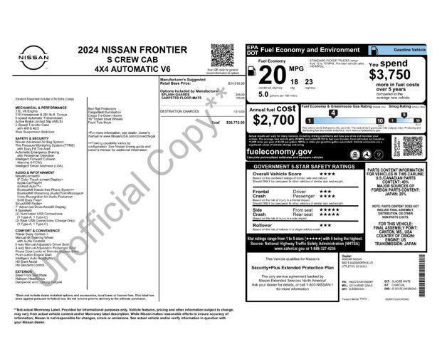 new 2024 Nissan Frontier car, priced at $34,770