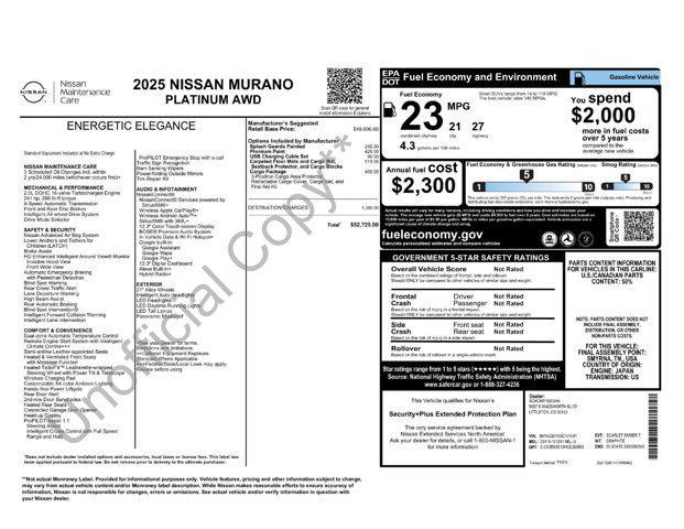 new 2025 Nissan Murano car, priced at $52,725