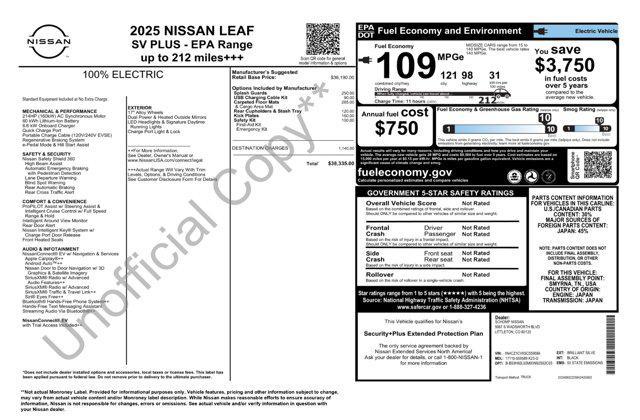 new 2025 Nissan Leaf car, priced at $36,300