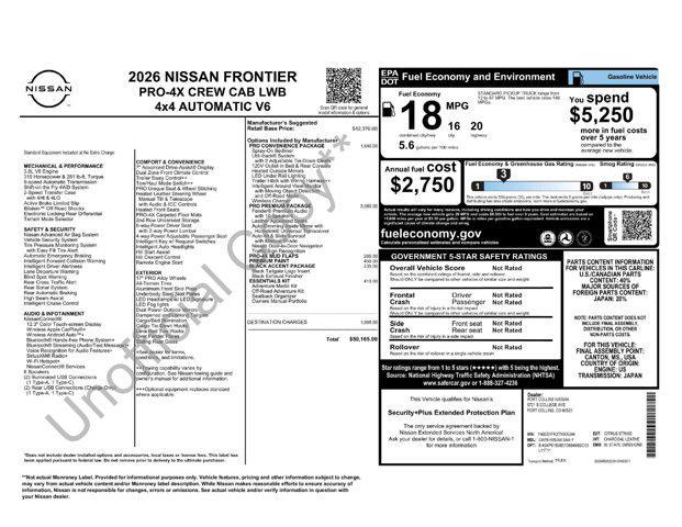 new 2026 Nissan Frontier car, priced at $47,749