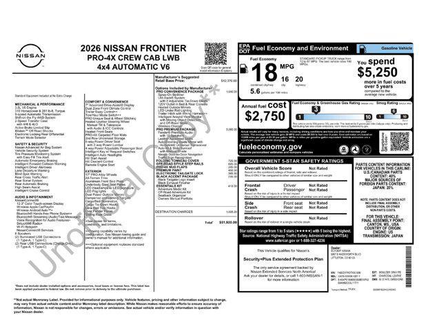 new 2026 Nissan Frontier car, priced at $49,284