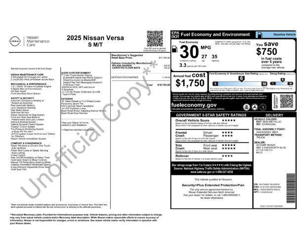 new 2025 Nissan Versa car, priced at $18,755